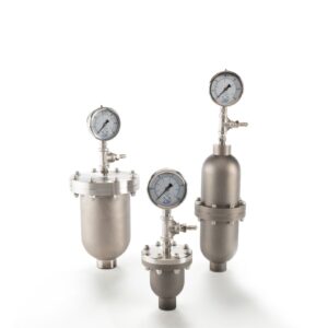 PD0012ST15 | Griffco Valve 7.5 cu in Pulsation Dampener - Mid Range 300 psi Gauge - Brass Tee  - 316SS - PTFE