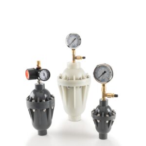 PD0012KV51 | Griffco Valve 1/2" 10 cu in Pulsation Dampener - 316SS Tee - Premium 160 PSI Gauge - PVDF - Viton